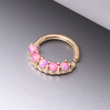 Detail View 1 of 14 Karat Gold Fire Opal Prong Set Lined Bendable Hoop Ring-Pink